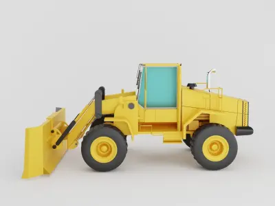 Motor grader of yellow color on white background Low-poly 3D model