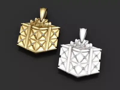 gold gift box pendant 3d priontable moderl  3D print model