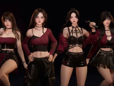K-POP BUNDLE Game-Ready Fashion Girls 3D Model Collection