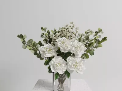 Bouquet of peonies vase set 3D model