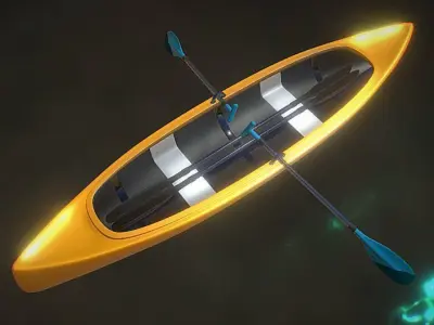 Canoe Boat with 2 Types of Oars 3D model