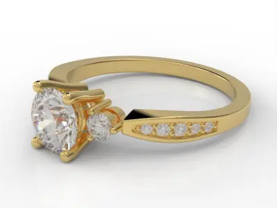 3 Stones engagement ring with side stones 3D print model