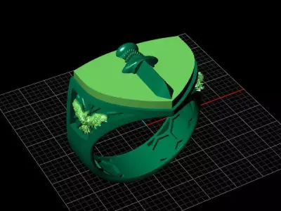 Men sword and eagle ring  4 pieces luxury 3D print model