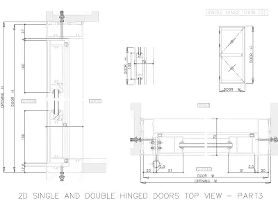 2D SINGLE AND DOUBLE HINGED DOORS TOP VIEW 3D model