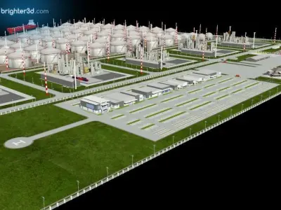 refinery industry area with ship 3D model