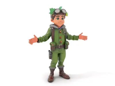 Forest Explorer Kid Rigged and Animated Low-poly 3D model