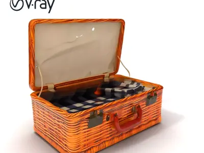 Wicker Picnic Basket Model Pack with Cloth Insert Low-poly 3D model