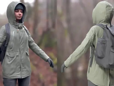 Woman - Winter Outfit 2 - Modular - Rigged Low-poly 3D model