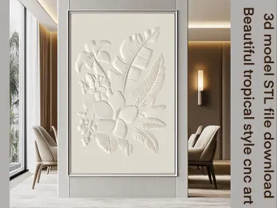 3d model of Tropical flower Basrelief panel cnc botanical art 3D print model