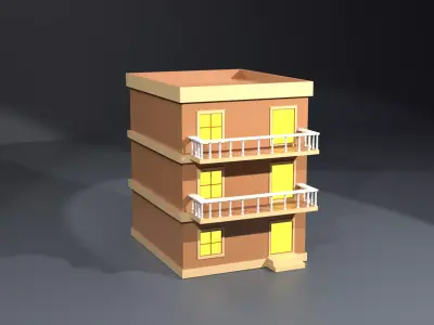 Low Poly Modular Apartment Building Low-poly 3D model