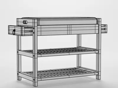 Bamboo padded hallway shoes rack seat bench Low-poly 3D model