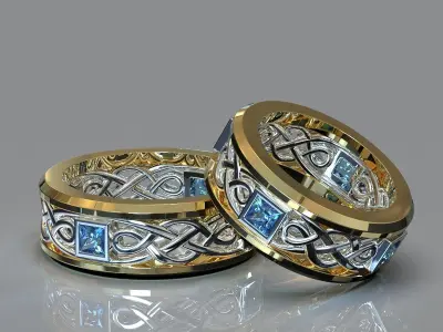 Two color gold ring with saphire 3D print model