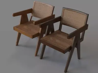 Pierre Jeanneret Office Chair And Cane Chair For Chandigarh  3D model