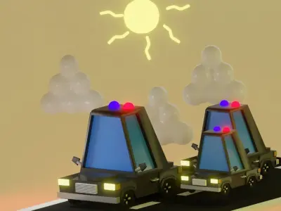 Low Poly cars truck in desert 3D model