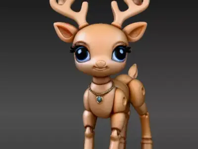Christmas Reindeer Articulated Holiday Reindeer 3D Print Model Low-poly 3D model