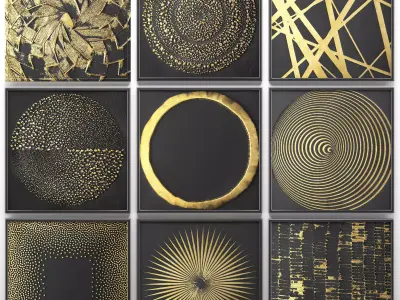 Collection of paintings with gold for walls 2 3D model