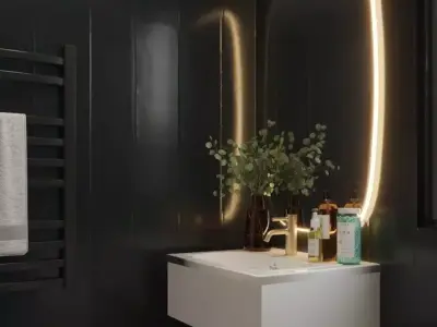 Realistic Modern Dark Bathroom Interior Scene 3D model