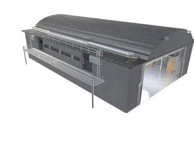 Hangar industrial Low-poly 3D model