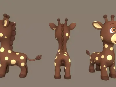 Rigged Cute Playful Dark Brown Giraffe Low-poly 3D model