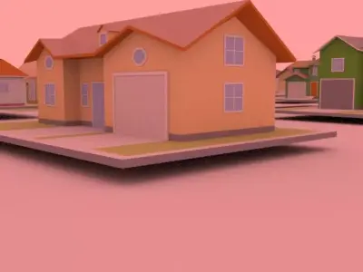 Houses on floating platform 3D model