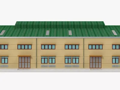 Factory low poly building with roof Low-poly 3D model