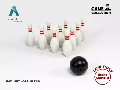 Bowling Ball and Pins Low-poly 3D model