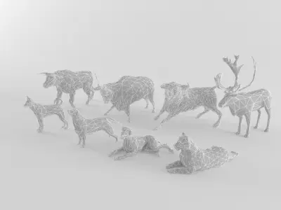 Ultimate Low Poly Animal Bundle Set Pack Bull Deer Dog Tiger Low-poly 3D model