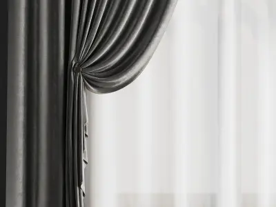 classic curtains and tulle - set 008 Low-poly 3D model