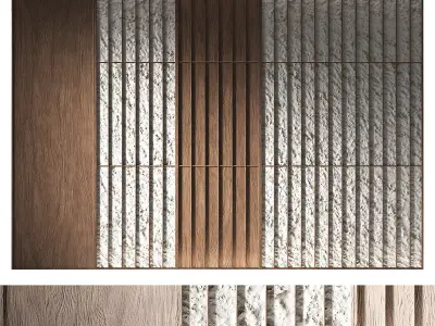 Wall panels Room PartitionsThin wooden planks rocky stone 3D model