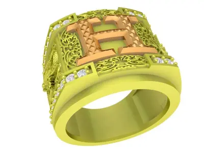 Luxury Letter H Signet Ring for Men  4112 3D print model