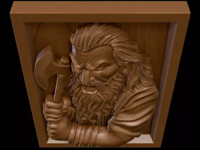 Angry Woodcutter Bas Relief 3D Model for CNC and 3D Printing 3D print model