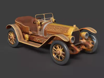 Chinese golden vintage car   Low-poly 3D model