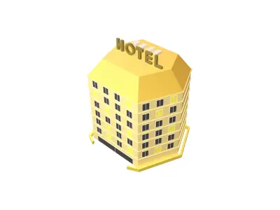 Low Poly Hotel v1 003 Low-poly 3D model
