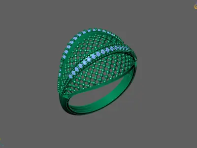 Women Ring With Stone Diamond Ready STL 3DM Models Womens Rings 3D print model 2