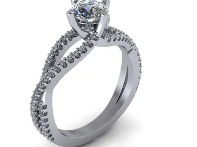 Modern Solitaire Split Hidden Halo Engagement Promise Ring 3D print model