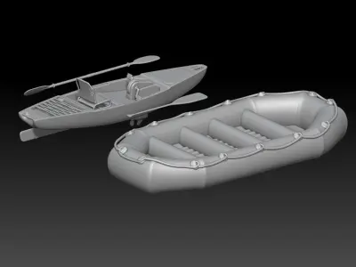 canoe girl and boys 2 3D print model