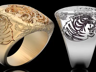 Tiger ring silver gold sterling printable jewelry 3D model 3D print model