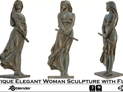 Antique Elegant Woman Sculpture with Flute 3D model