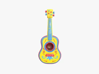 Cartoon Mexican Guitar A02 Yellow Blue - Music Instrument Design Low-poly 3D model