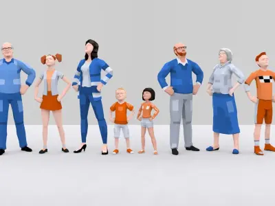 Low Poly Family Characters with Easy Texture Customization Low-poly 3D model