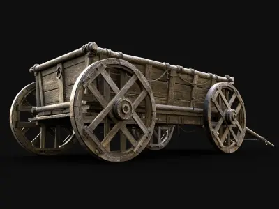 CART WAGON HORSE CAR CARGO TRANSPORT WOODEN MEDIEVAL CARRIAGE Low-poly 3D model