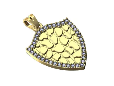 Gold nugget diamond shield pendant with bail 3D print model