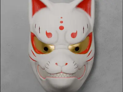 Kitsune mask Japanese theatre Noh 3D model 3D model