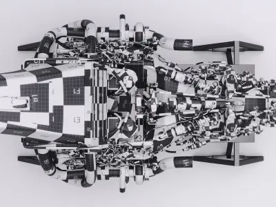 Twin Turbo Hybrid V8 LMH LMDh Engine - Over Engine Exhaust 3D model