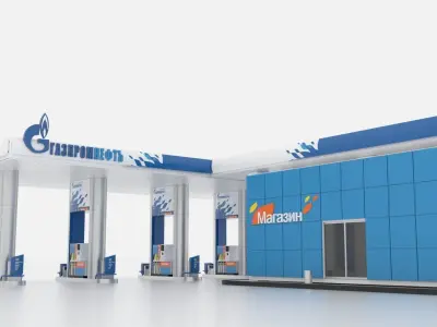 Gasprom petrol Station Low-poly 3D model