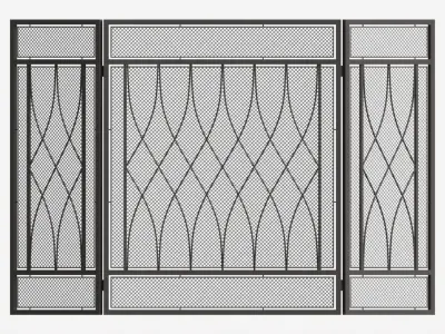 Folding Fireplace Screen 3-Panel Metal Mesh 3D model