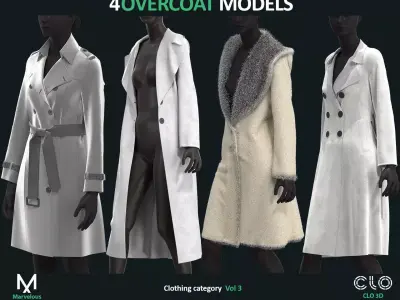 4 OVERCOAT MODEL - Marvelous clo3d zprj obj fbx four for sims 3D model