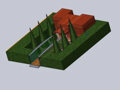 office house with grass and trees 3D model