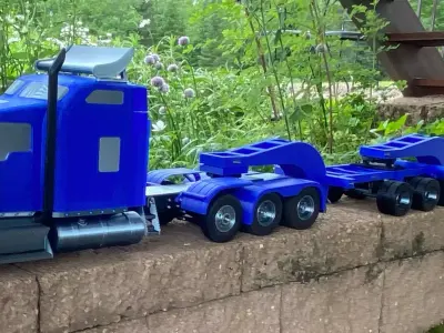Triple axle heavy haul trailer plus 2 versions of the jeep 3D print model