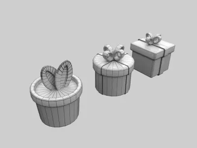 Gift Boxes and Decorative Plant Pot Low-poly 3D model